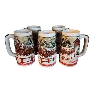 Set of Five - 80's Vintage Budweiser Clydesdale Stein Múgs